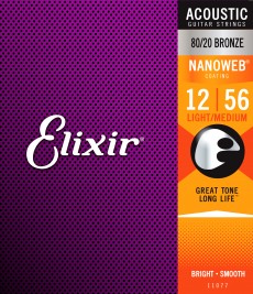 Elixir 11077 Nanoweb 80/20 Bronze Light-Medium Acoustic Strings, 12-56