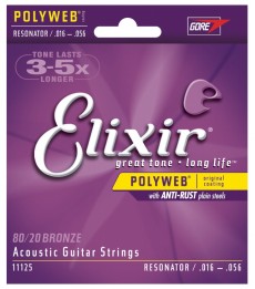 Elixir 11125 Polyweb 80/20 Bronze Resonator Acoustic Strings, 16-56