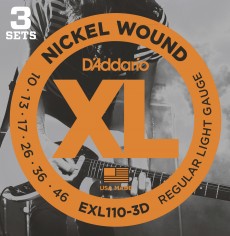 D'Addario EXL110-3D Nickel Wound Light Electric Strings, 10-46, 3 Sets