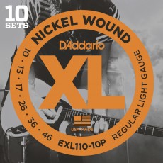 D'Addario EXL110 Nickel Wound Light Electric Strings, 10-46, 10 Sets