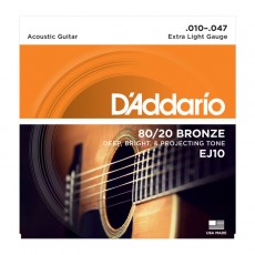 D'Addario EJ10 80/20 Bronze Acoustic Guitar Strings, Ex-Light, 10-47
