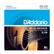 D'Addario EJ36 80/20 12-String Bronze Acoustic Guitar, Light, 10-47