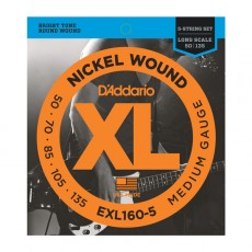 D'Addario EXL160-5 Nickel Wound 5-String Bass, Med, 50-135, Long Scale