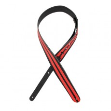 D'Addario 2.5" Leather Guitar Strap - Black w/ Red Stripes