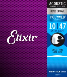 Elixir 11000 Polyweb 80/20 Bronze Extra Light Acoustic Strings, 10-47