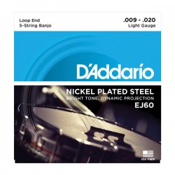 D'Addario EJ60 5-String Banjo, Nickel, Light, 9-20