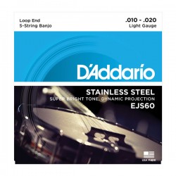 D'Addario EJS60 5-String Banjo, Stainless Steel, Light, 10-20