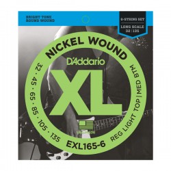 D'Addario EXL165-6 NW 6-String Bass, Custom Light, 32-135, Long Scale