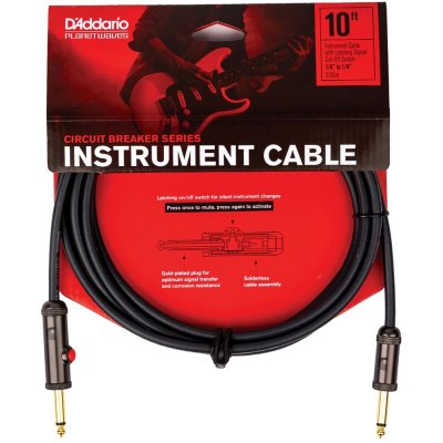 D'Addario Circuit Breaker Instrument Cable w/ Latching Cut-Off Switch, Straight, 10 feet