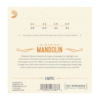 D'Addario EJM75C Mandolin Strings, Monel, Medium Plus, 11-41