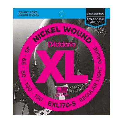 D'Addario EXL170-5 Nickel Wound 5-String Bass, Lt, 45-130, Long Scale