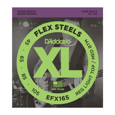 D'Addario EFX165 FlexSteels Bass, Custom Light, 45-105, Long Scale