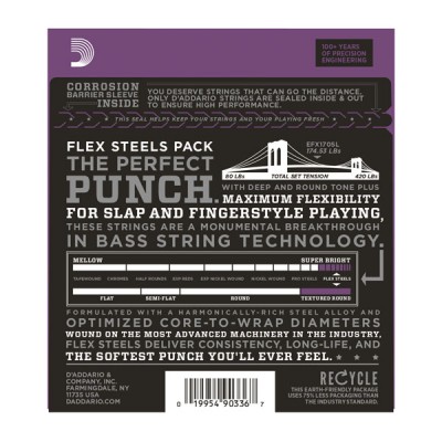 D'Addario EFX170SL FlexSteels Bass, Light, 45-100, Super Long Scale