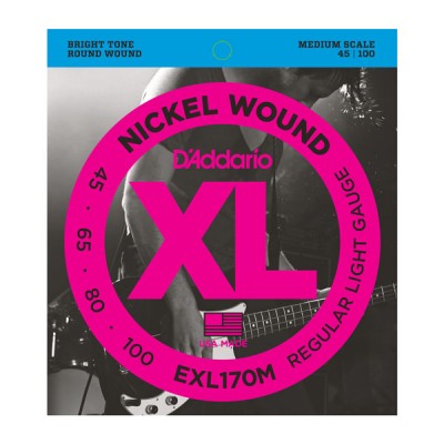 D'Addario EXL170M Nickel Wound Bass, Light, 45-100, Medium Scale