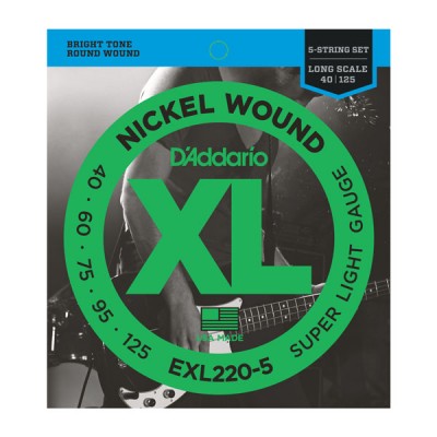 D'Addario EXL220-5 NW 5-String Bass, Super Light, 40-125, Long Scale