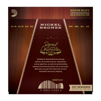 D'Addario NBM11541 Nickel Bronze Mandolin Set, Medium-Heavy, 11.5-41