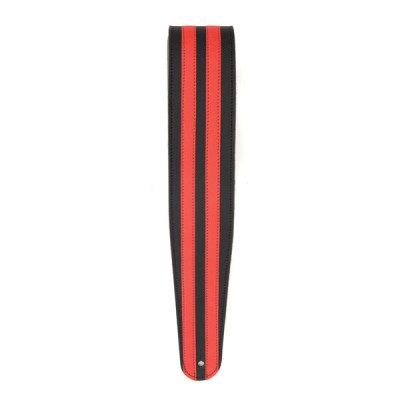 D'Addario 2.5" Leather Guitar Strap - Black w/ Red Stripes