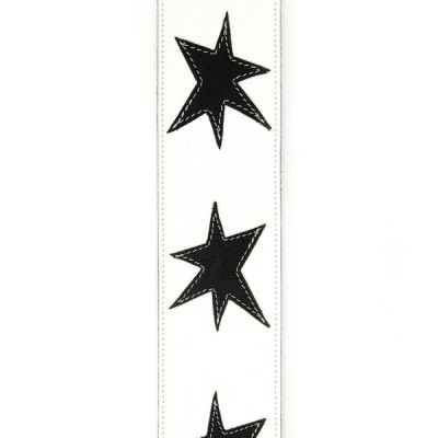 D'Addario 2.5" Leather Guitar Strap, Star Icon Patches - White w/ Blk