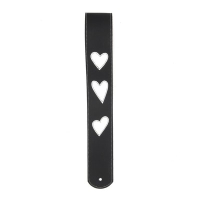D'Addario 2.5" Leather Guitar Strap, Heart Icon Patches - Blk w/ White